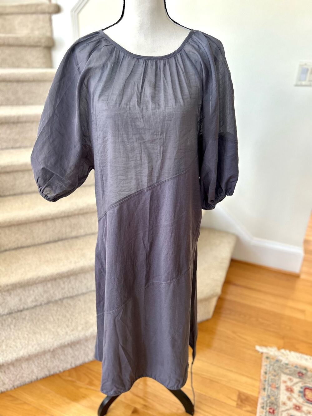 NWOT Zara Grey Puff Sleeve Bias Cut Lagenlook Dress